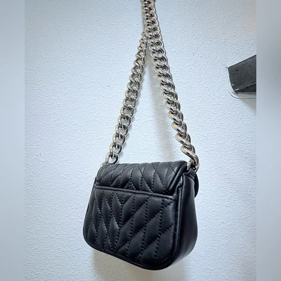 Karl Lagerfeld Micro Mini purse bag Black Quilted Leather & CHUNKY Silver Chain